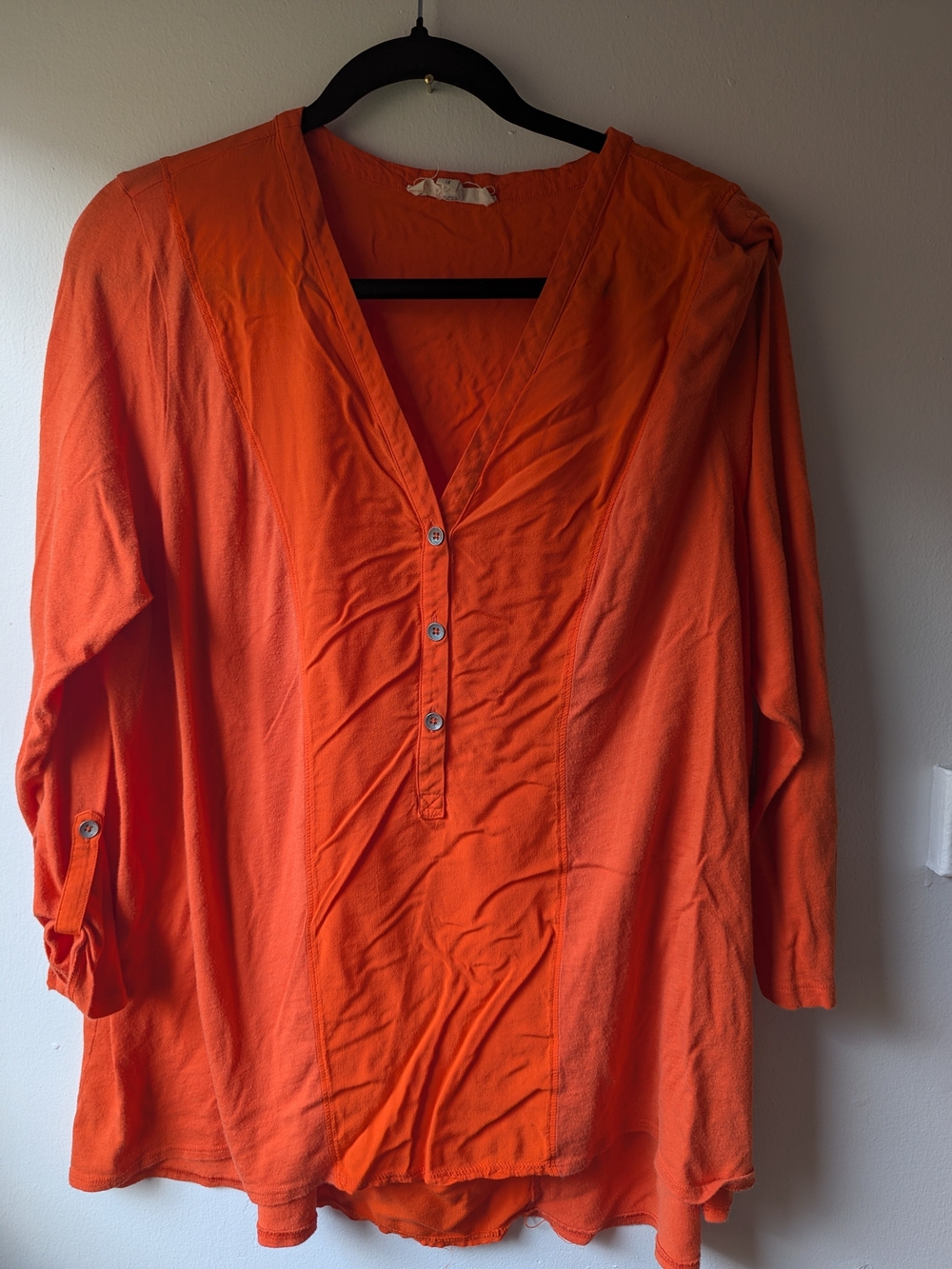 Vince Camuto Bright Orange V-Neck Button Tunic